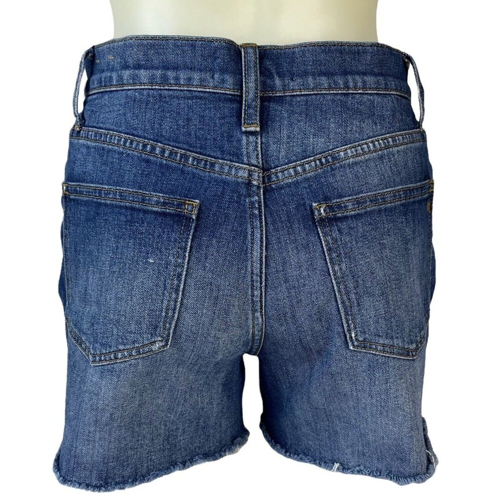 Madewell Denim Shorts High Rise Size 26 Blue Medium Wash Distressed Raw Hem - Picture 2 of 10